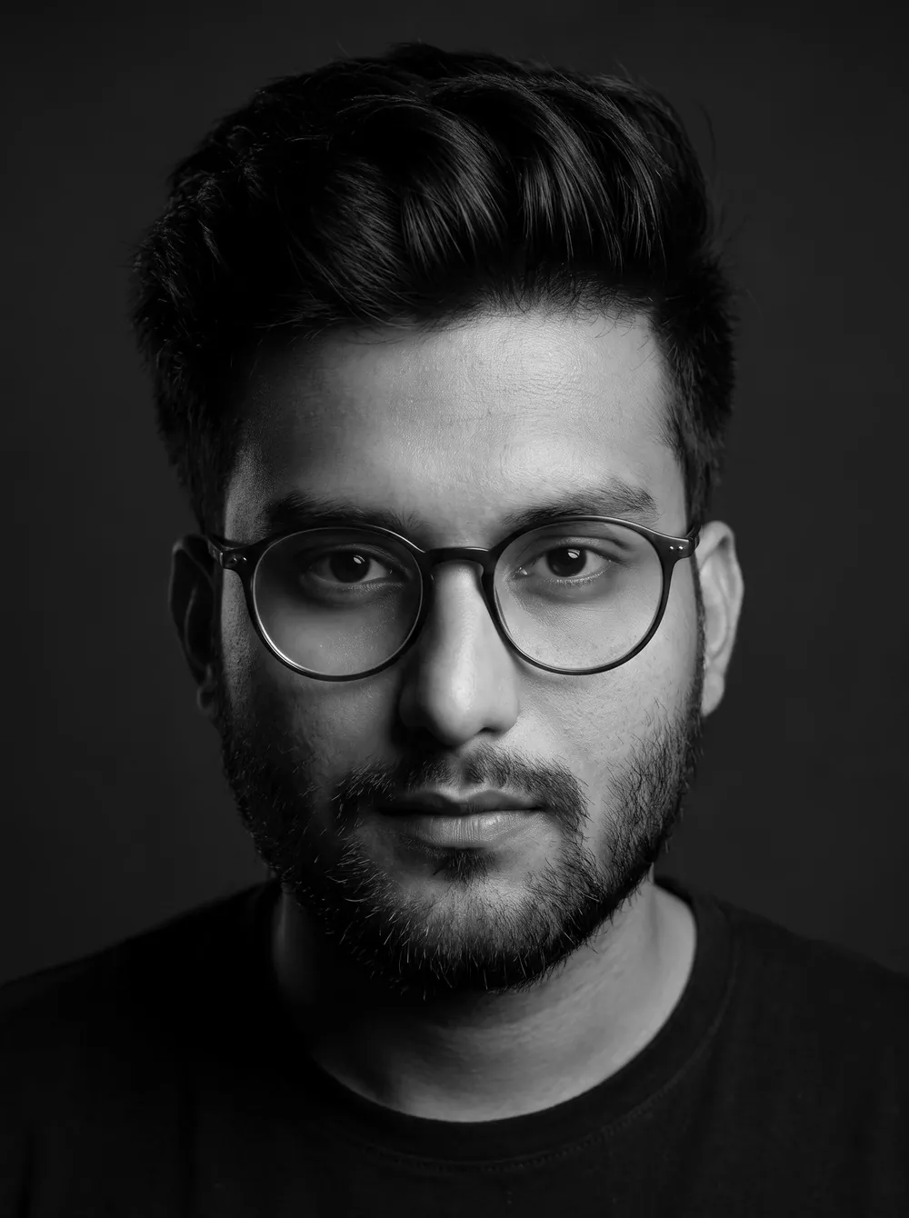 Black and white portrait of Anurag Jha.