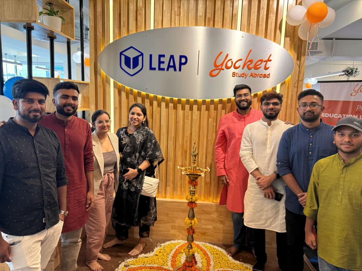The Yocket team in traditional clothes at a Diwali celebration in the office.