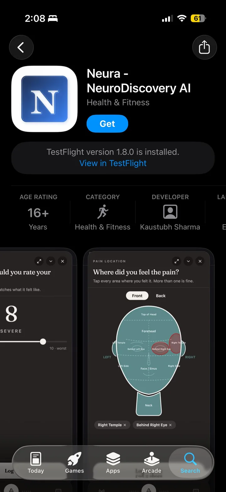 Neura on the App Store: listing titled Neura, NeuroDiscovery AI, in Health and Fitness.