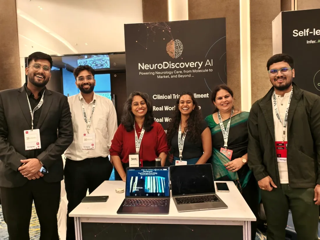 Anurag with the NeuroDiscovery AI team at the TechSparks booth