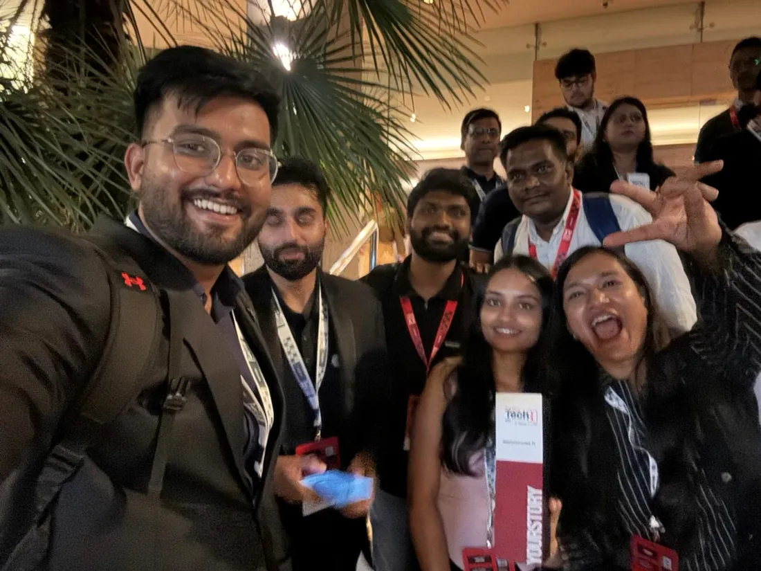 Group selfie with the team and the Tech30 trophy