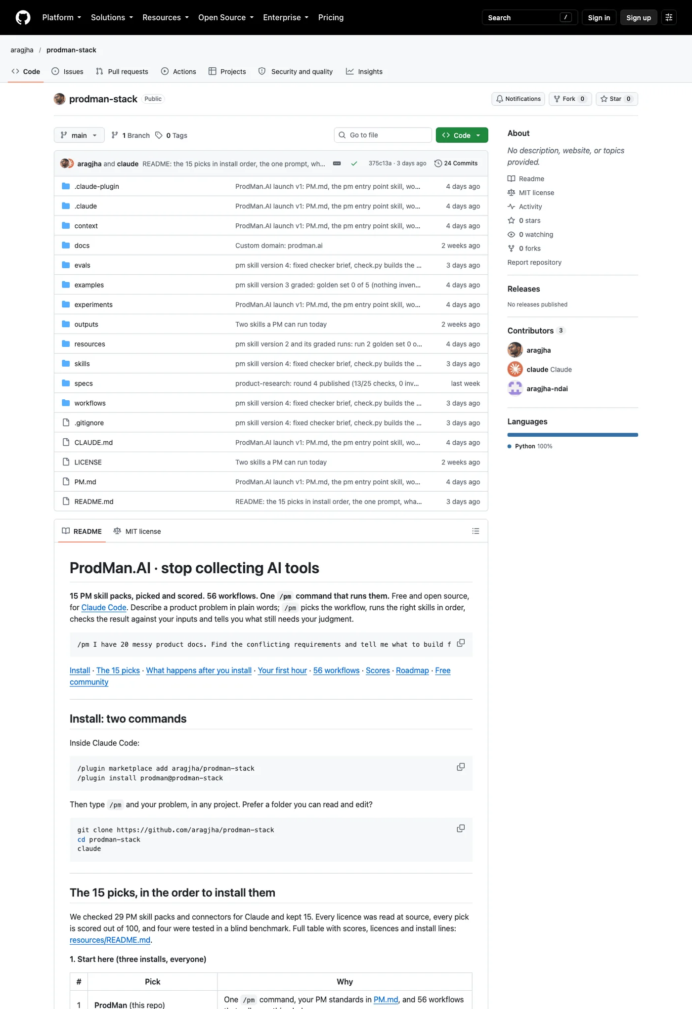 README with install and picks