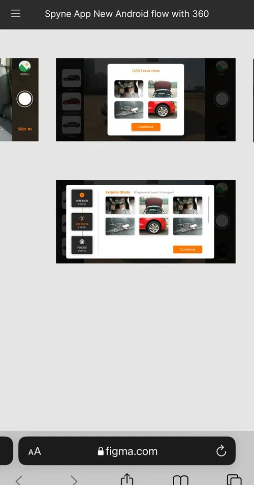 A Figma prototype of Spyne's new Android flow with 360 degree capture.